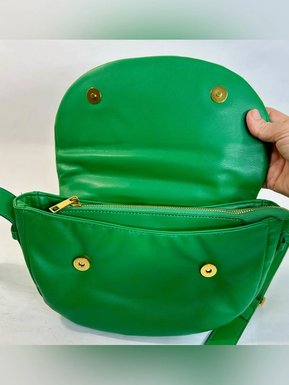 Free People Green Coney Vegan Crossbody, Soft Padded Crescent-Shaped Bag